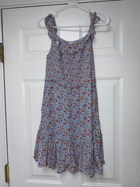 Pink Lily Blue Floral Ruffle-Strap Dress